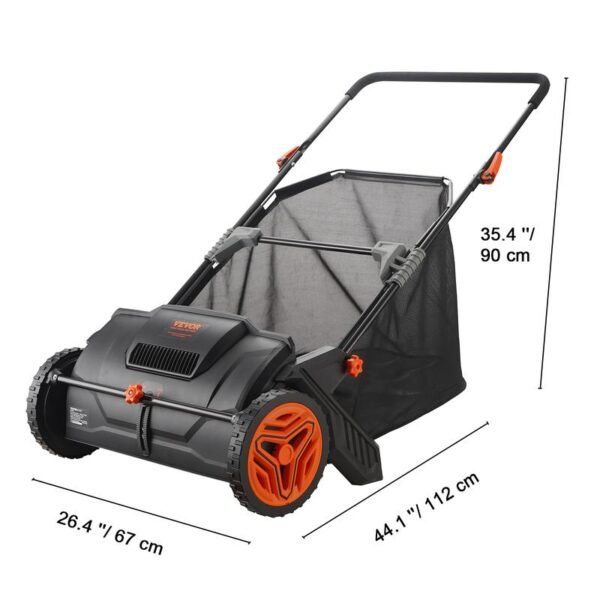VEVOR Push Lawn Sweeper – Heavy-Duty Leaf & Grass Collector with Mesh Hopper Bag, Spinning Brushes & Durable Steel Frame - Image 6