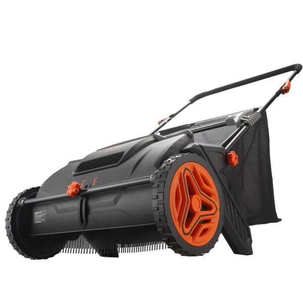 VEVOR Push Lawn Sweeper – Heavy-Duty Leaf & Grass Collector with Mesh Hopper Bag, Spinning Brushes & Durable Steel Frame - Image 5